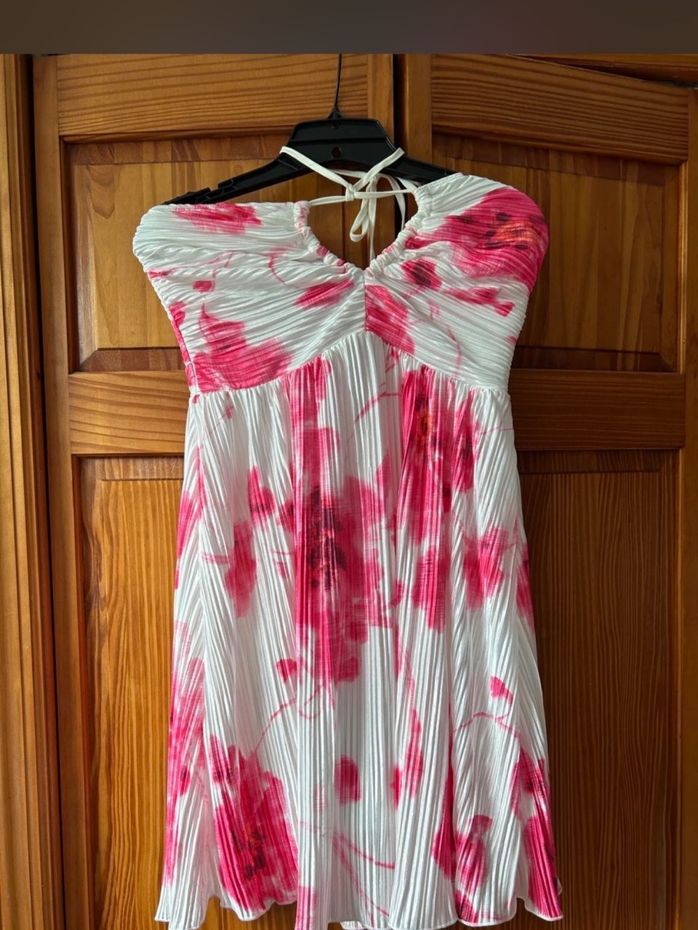 White & Pink Floral Halter Summer Dress